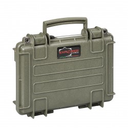 Mallette pour pistolet verte, mousse lisse et alvéolée dans le couvercle