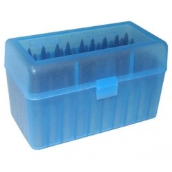 Boîte MTM pour 50 cartouches de .22-250 à 8mm-06, couleur bleue