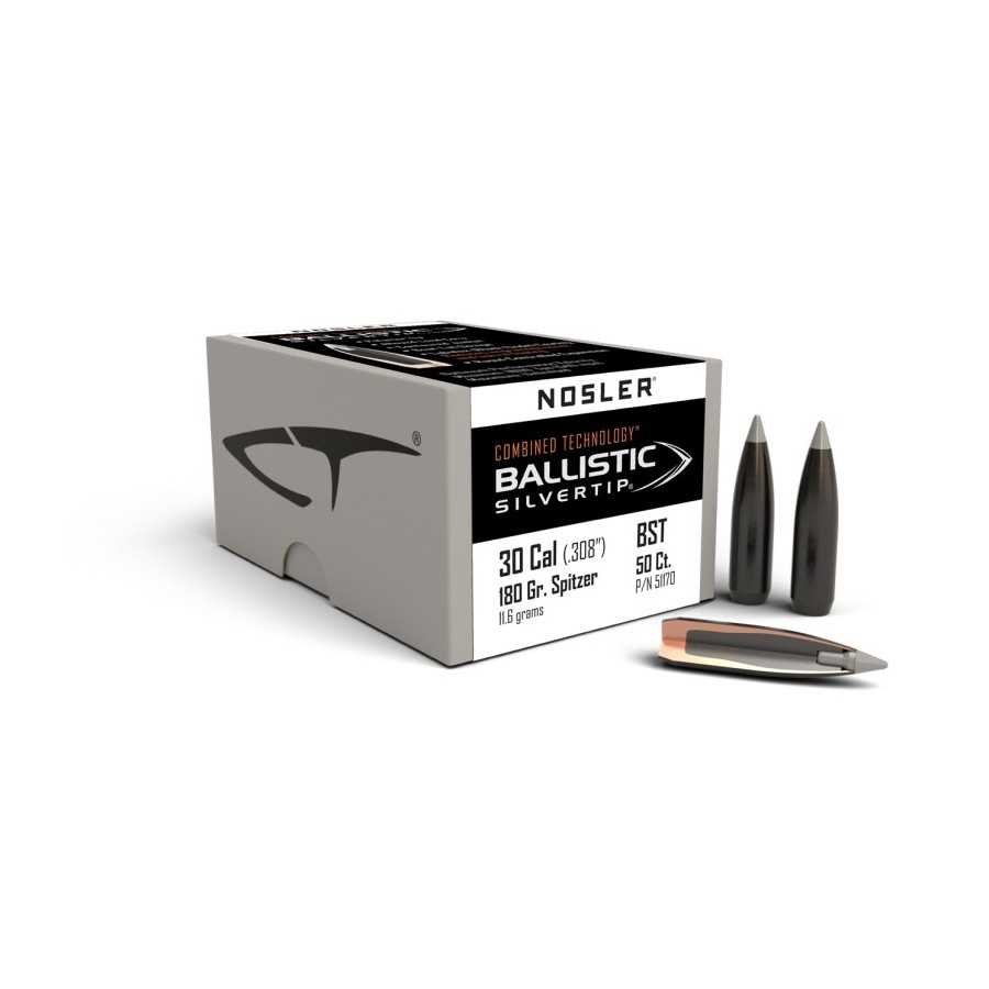 Nosler Ballistic Silvertip Bullets .30 Cal 180gr  Precision and Controlled Expansion for Hunting