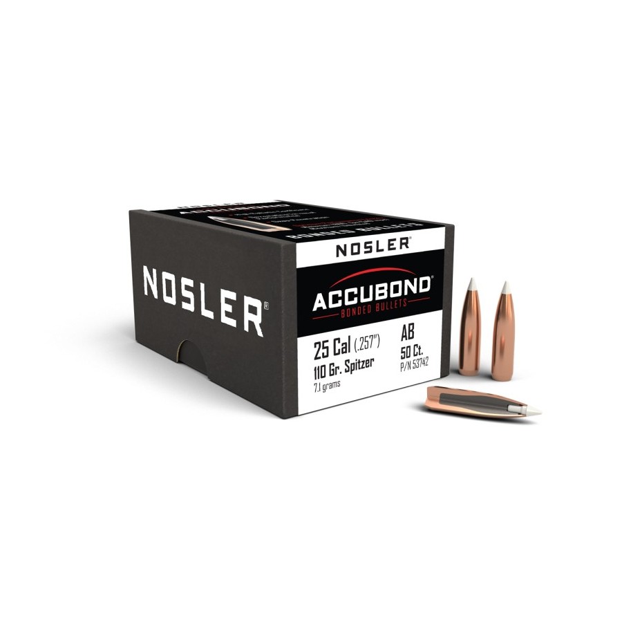 Nosler AccuBond .25 Cal 110gr Bullets  Superior Precision and Penetration for Hunting and Reloading