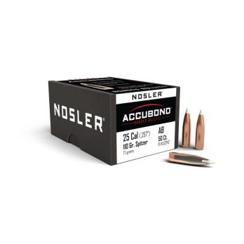 Nosler AccuBond .25 Cal 110gr Bullets  Superior Precision and Penetration for Hunting and Reloading