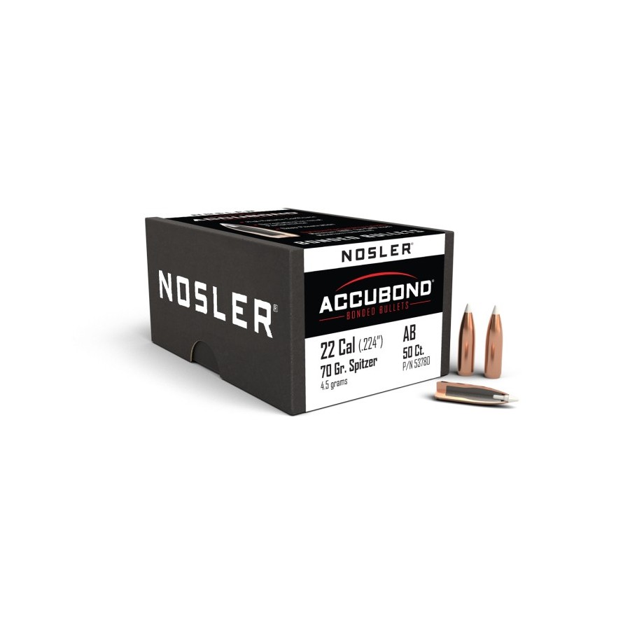 Projectiles Nosler AccuBond Cal .22 70gr  Précision et Performance Optimales pour la Chasse