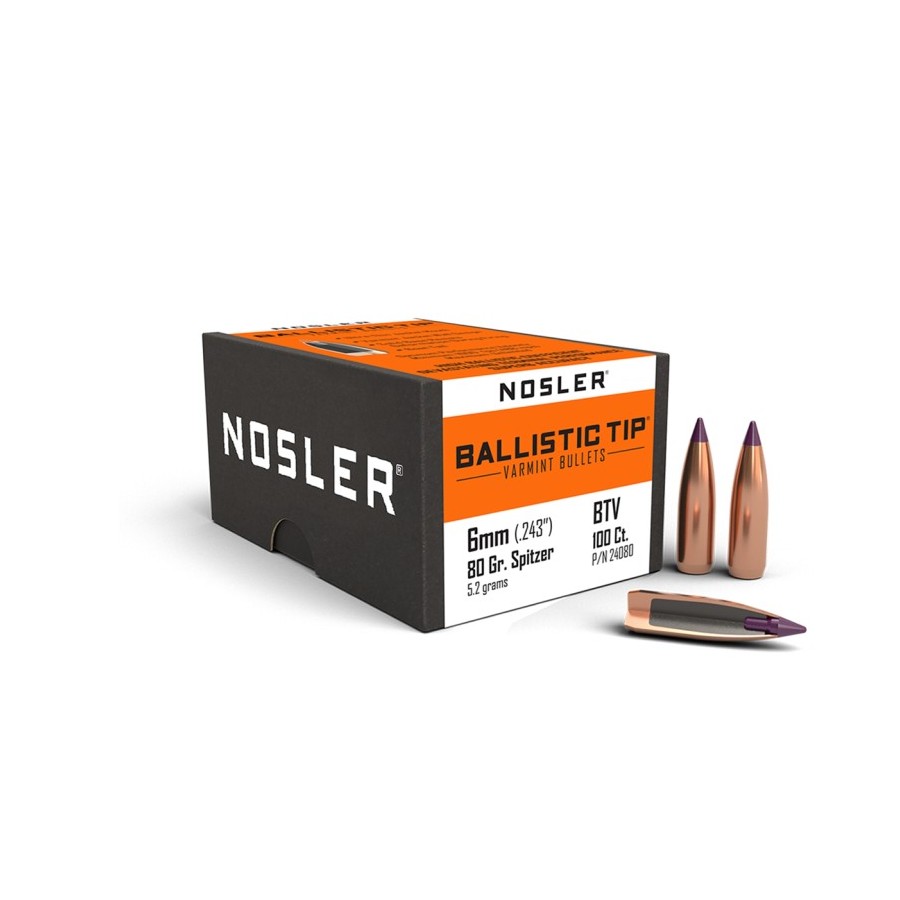 Nosler Ballistic Tip Varmint 6mm 80gr Bullets  Superior Precision and Performance for Pest Hunting