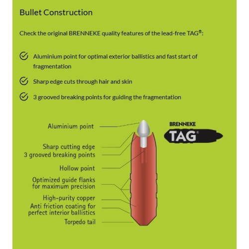 Brenneke .308 Win. 9.5g/147gr TUG® nature+ Lead-Free High-Precision Hunting Ammunition for Big Game