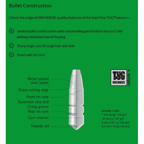Munitions Brenneke TUG® nature + 7x57 - Précision Écologique pour la Chasse au Gros Gibier
