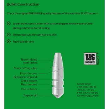 Munitions Brenneke TUG® nature + 7x57 - Précision Écologique pour la Chasse au Gros Gibier