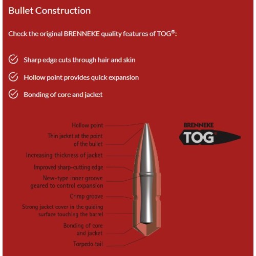 Munitions Brenneke 9,3x62 - TOG 247 grs - Précision et Puissance pour la Chasse au Gros Gibier