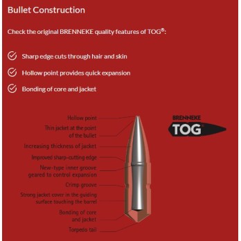 Munitions Brenneke 9,3x62 - TOG 247 grs - Précision et Puissance pour la Chasse au Gros Gibier