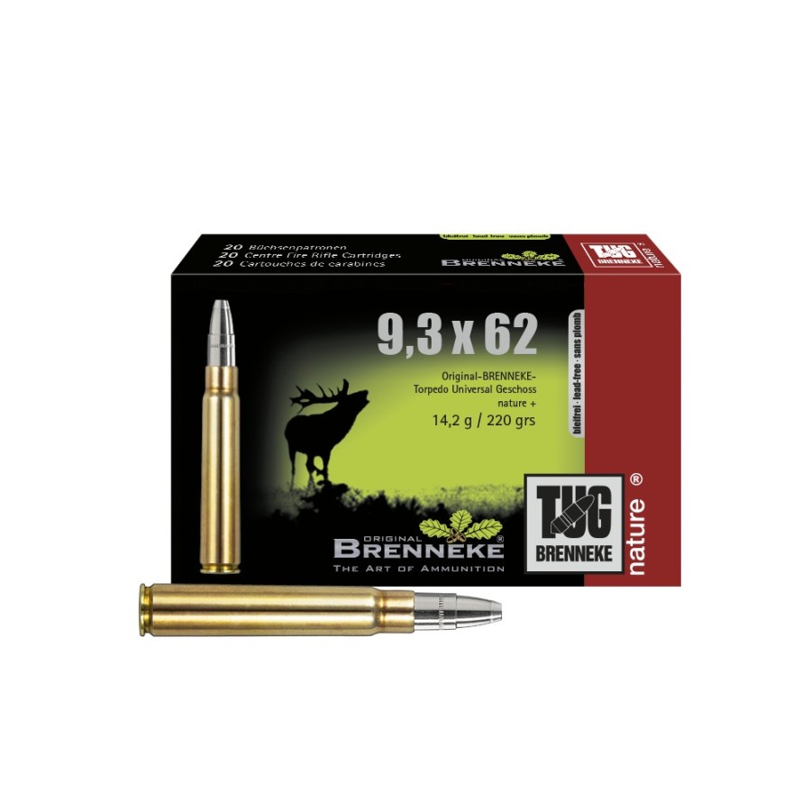 Brenneke 9.3x62 Ammunition - TUG Nature+ 220 gr - Power and Precision for Big Game Hunting
