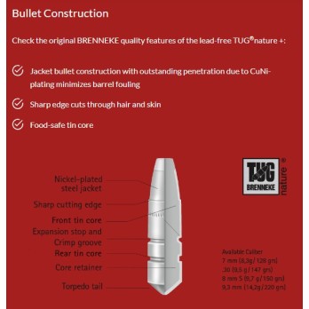 Brenneke 9.3x62 Ammunition - TUG Nature+ 220 gr - Power and Precision for Big Game Hunting
