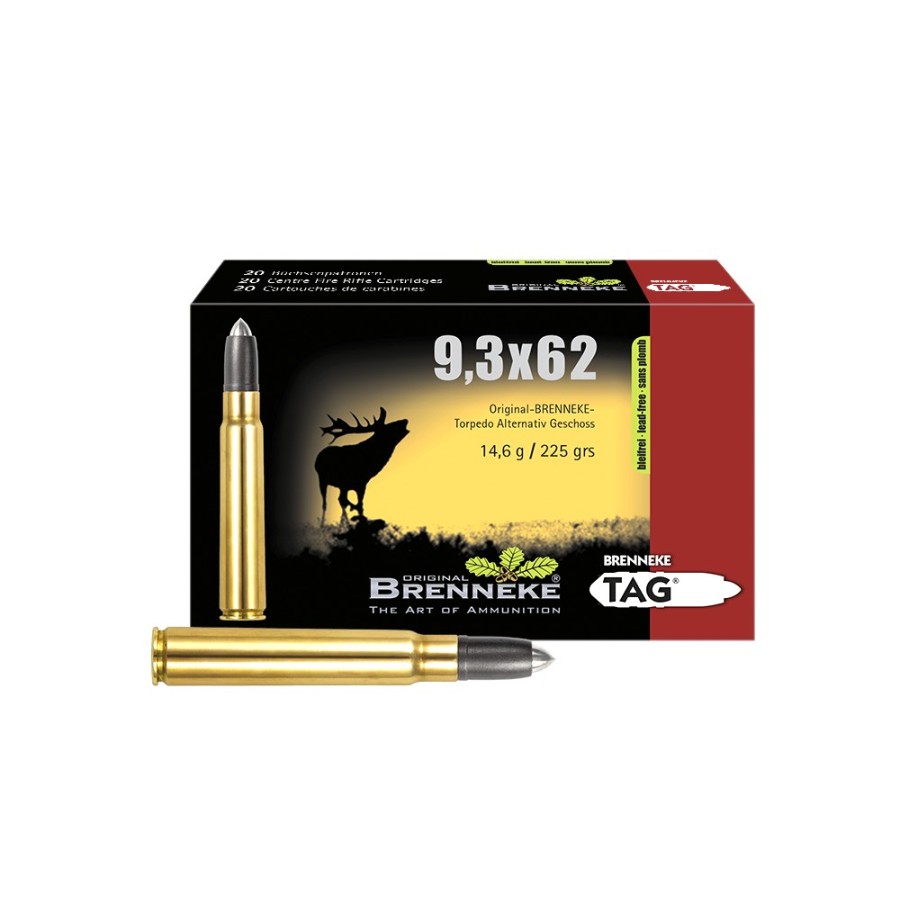 Munitions Brenneke 9,3x62 - TAG 225 grs - Puissance Maximale pour la Chasse au Gros Gibier