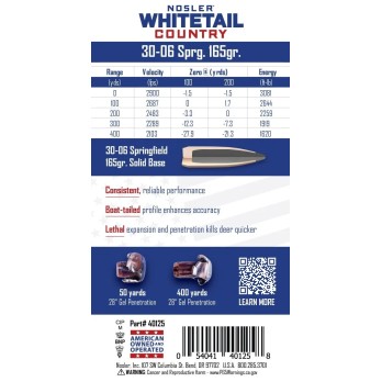 Nosler .30-06 Springfield 165gr Whitetail Country  Precision & Power for Big Game