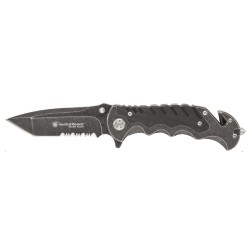 Navaja Smith & Wesson en carbono negra hoja semi dentada
