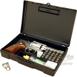 Caja MTM para revolver.- pistola. 4"  negra y cart